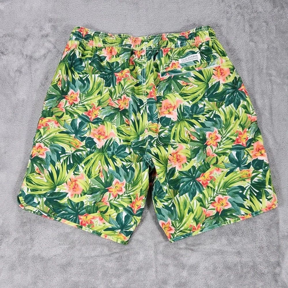 Fair Harbor Swim Shorts Mens Medium Green Floral‎ Lined Drawstring Pockets